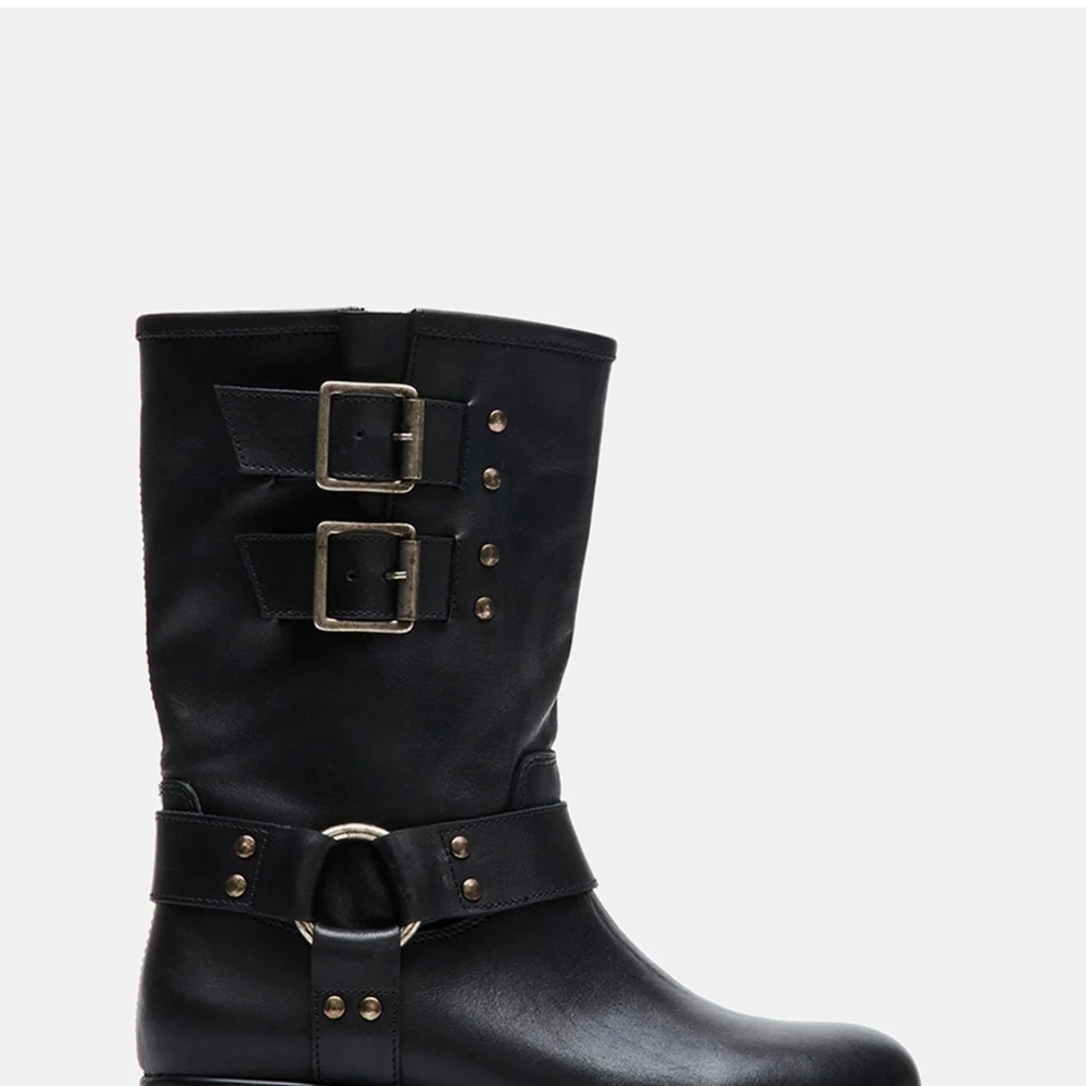 Steve Madden Black Double Buckle Moto Boots